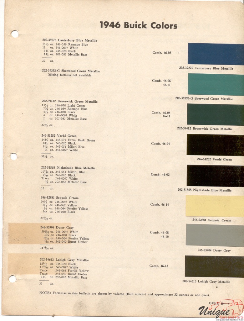 1946 Buick Paint Charts DuPont 1